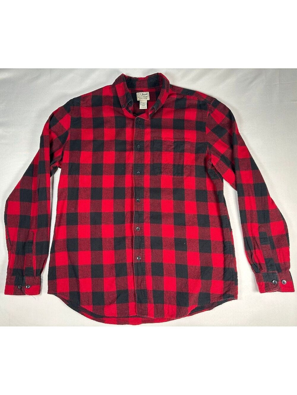 L.L.Bean Men's Red and Black Buffalo Check Flannel Shirt, 100% Cotton, Size L
